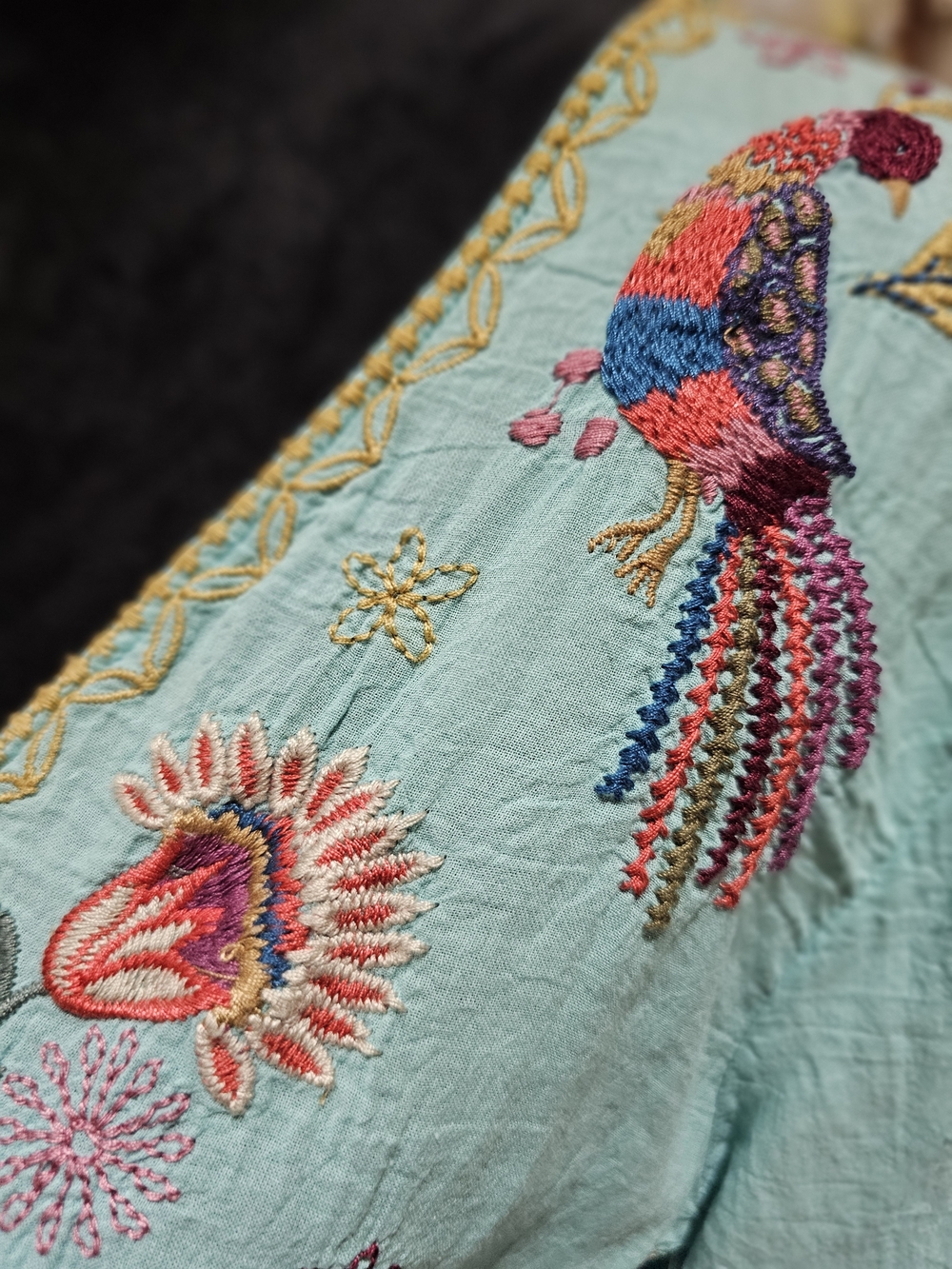 Johnny Was 'LUCY' Embroidered Midi Dress with Multicolor Floral & Parrot Motifs - Picture 4 of 11